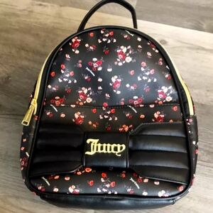 Juicy Couture Ditsy Rose Black Faux Leather Pretty Bow Backpack NWT